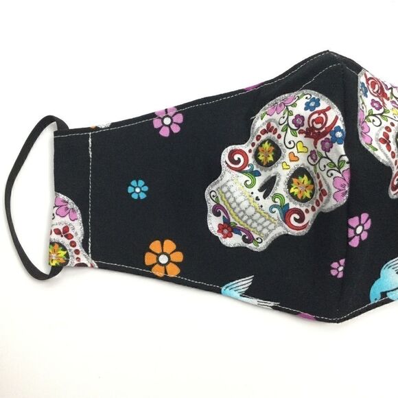 2/$15 - Sugar Skulls Mask, Face Mask, Black Sugar Skulls, Filti Filter - Picture 6 of 15